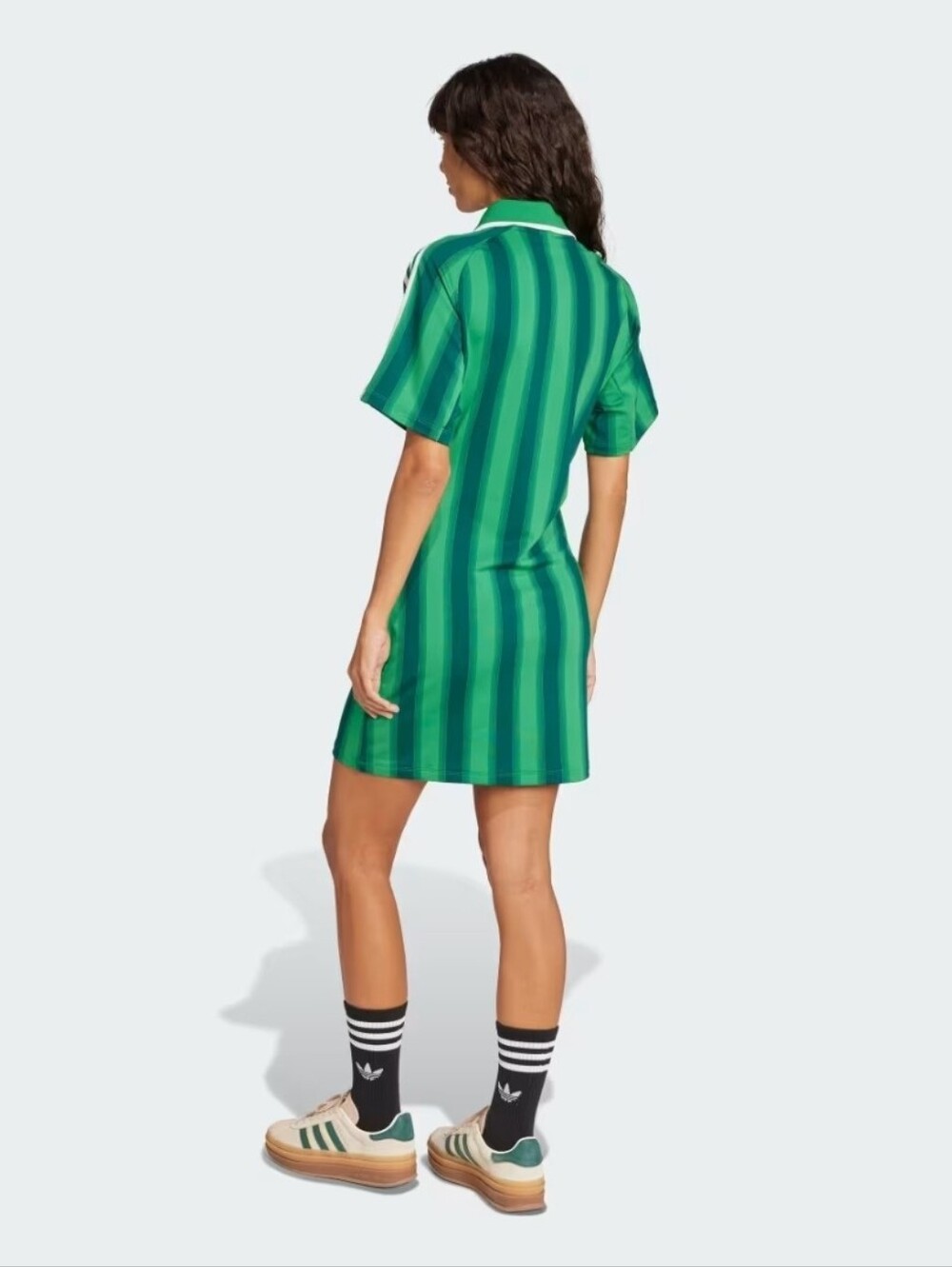 NWT Adidas Originals Footie Dress Green Striped Polo Mini Dress Small JW6014 - Picture 2 of 6